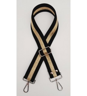 Çanta Aksesuar Polyester Kolon 120X4 Cm Siyah Renk Simli Gümüş Metalli