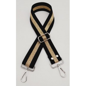 Çanta Aksesuar Polyester Kolon 120X4 Cm Siyah Renk Simli Gümüş Metalli