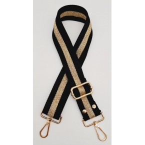 Çanta Aksesuar Polyester Kolon 120X4 Cm Siyah Renk Simli Light Gold Metalli
