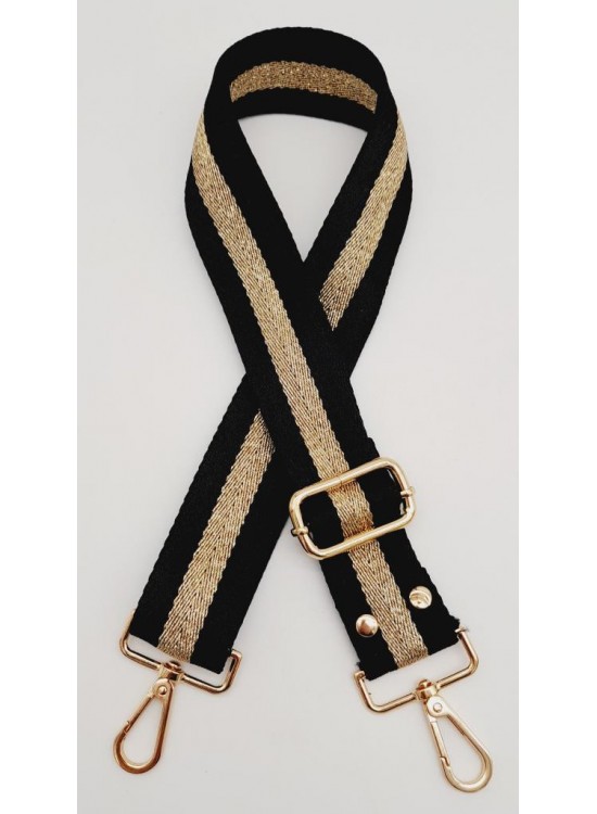 Çanta Aksesuar Polyester Kolon 120X4 Cm Siyah Renk Simli Light Gold Metalli