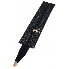 Çanta Aksesuar Rugan Croco Siyah Renk 28 Cm Derili Fermuar Light Gold Metalli