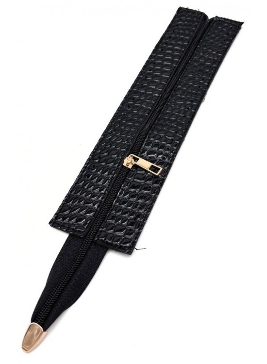 Çanta Aksesuar Rugan Croco Siyah Renk 28 Cm Derili Fermuar Light Gold Metalli