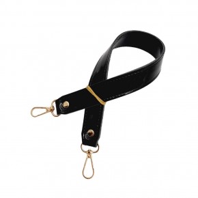 Çanta Aksesuar Rugan Deri 42x2.5 cm Kancalı Tek Çanta Sapı Siyah Renk Light Gold Metalli