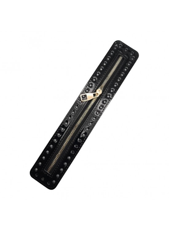 Çanta Aksesuar Rugan Derili Fermuar Yeni Model Siyah Renk 30 Cm Light Gold Metalli