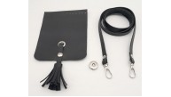 Çanta Aksesuar Siyah Suni Deri Püskül Kapaklı Cep Telefonu Mini Bag Çanta Seti Gümüş Metal