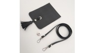 Çanta Aksesuar Siyah Suni Deri Püskül Kapaklı Cep Telefonu Mini Bag Çanta Seti Gümüş Metal
