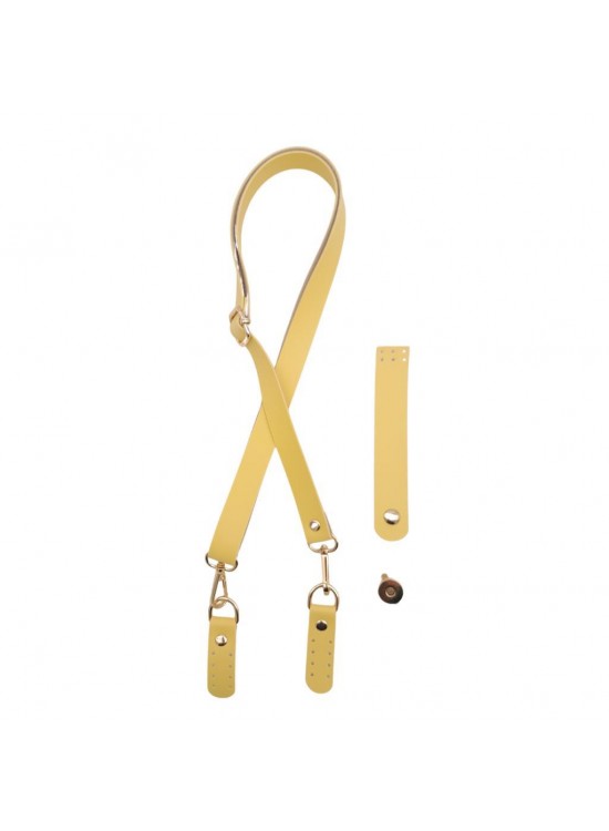 Çanta Aksesuar Suni Deri 110x2 cm Ayarlı Çanta Saplı Kapaklı Sarı Renk Çanta Seti Light Gold Metalli
