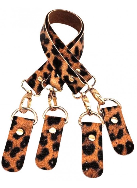 Çanta Aksesuar Suni Deri 55 Cm Misu Model Çift Sap Leopar Renk Light Gold Metal