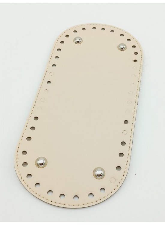 Çanta Aksesuar Suni Deri Krem Renk 25X12 cm Oval Çanta Tabanı (Gümüş Aparatlı)