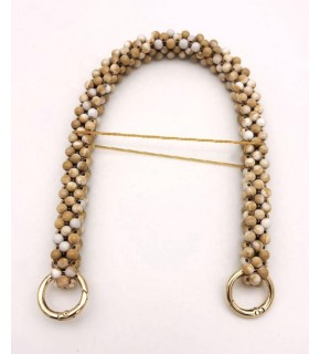 Çanta Aksesuar  Sütlü Kahve- Beyaz Renk 39 cm  Boncuklu  Çanta Sapı Light Gold Metalli