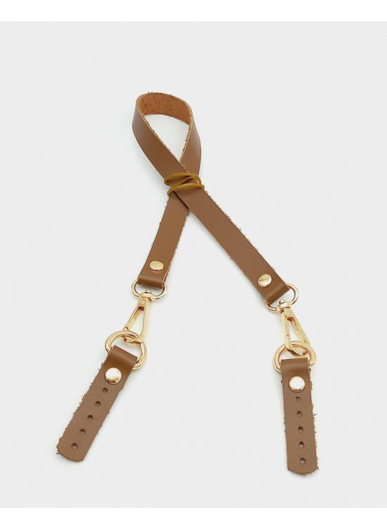 Çanta Aksesuar Taba Renk 60x1.5 cm Gerçek Deri Çanta Sapı (Light Gold Metal)