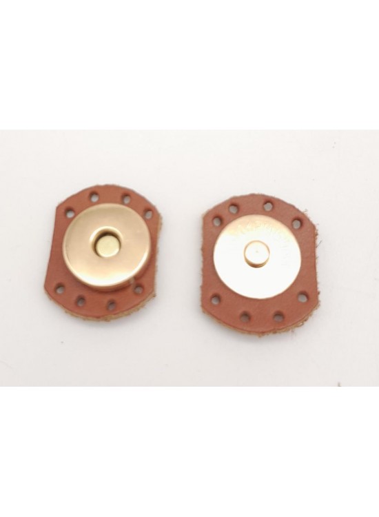 Çanta Aksesuar Taba Renk Gerçek Derili Oval Kenar Mıknatıslı Çıtçıt Light Gold Metalli