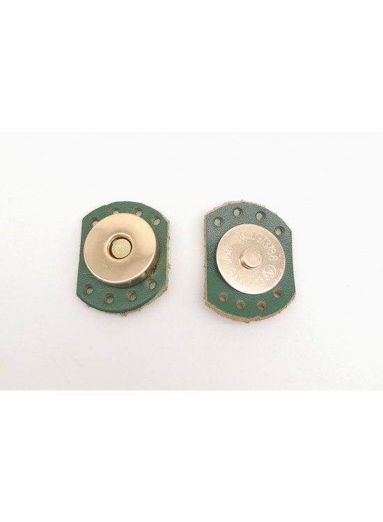Çanta Aksesuar Yeşil Renk Gerçek Derili Oval Kenar Mıknatıslı Çıtçıt Light Gold Metalli