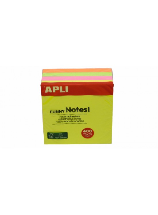 Apli Yapışkanlı Not Kağıdı 4 Renk Funny 400 YP 75x75 Neon Küp 10974