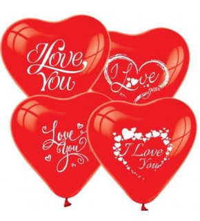 As Balon 12"  Baskılı Helyum 100 Lü Kırmızı Kalp