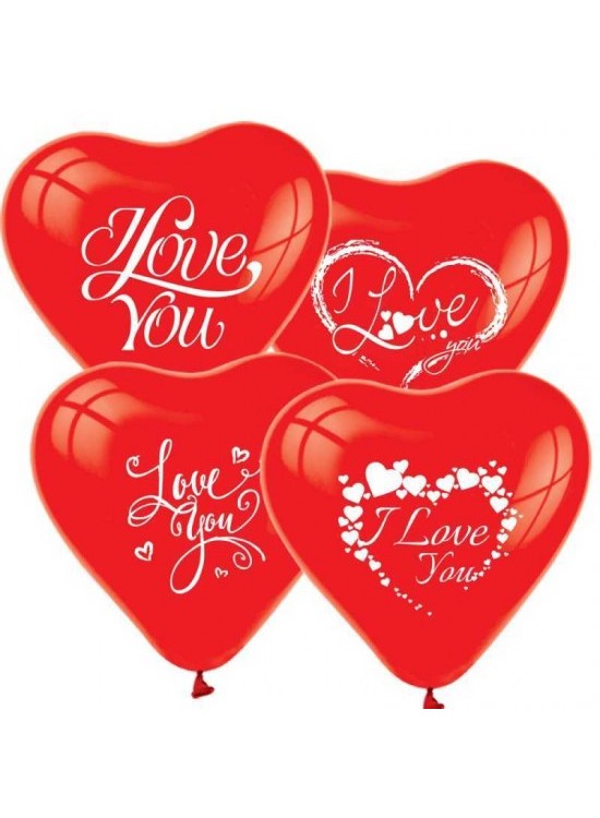 As Balon 12"  Baskılı Helyum 100 Lü Kırmızı Kalp