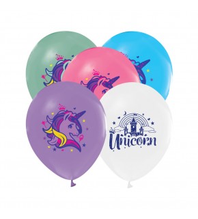 Balonevi Balon 4+1 Raınbow Unıcorn Baskılı 12" 8 Li