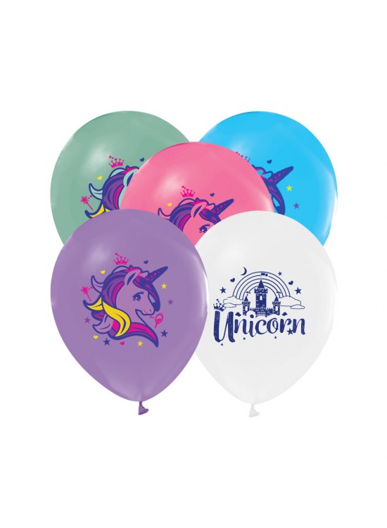Balonevi Balon 4+1 Raınbow Unıcorn Baskılı 12" 8 Li