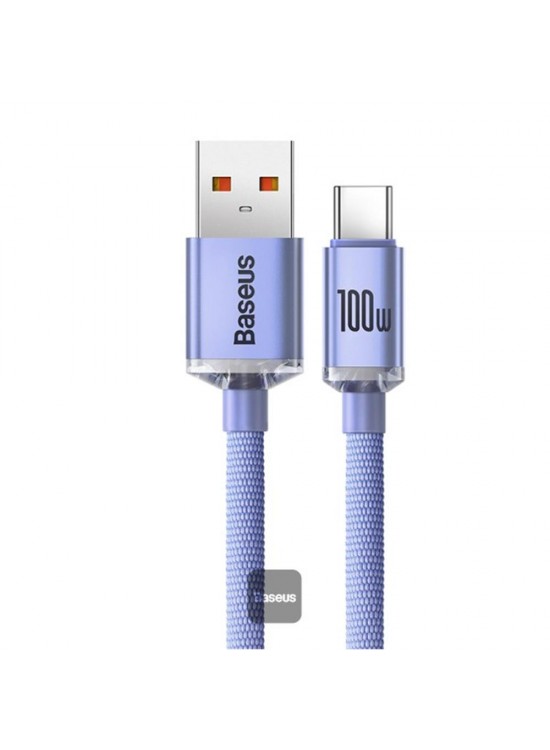 Baseus CAJY000405 1.2mt Crystal Cable USB-A to Type-C Fast Charge Data Cable 100W 5A1.2M-Purple