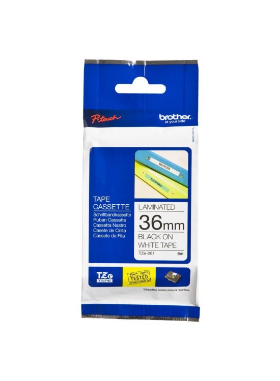 Brother TZE-261 36 mm Beyaz Üzerine Siyah Lamina  8 Metre