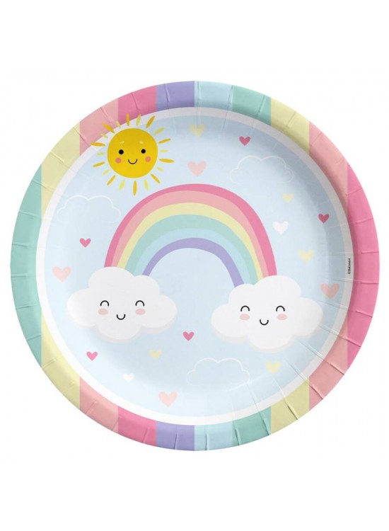 Karton Tabak Gökkuşağı Temalı 23cm 8li