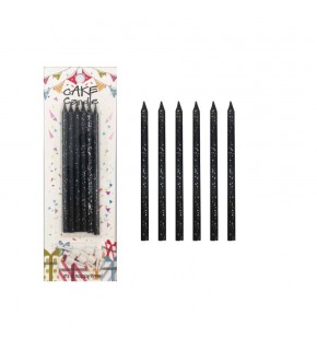 Mum İnce 14cm Siyah Parıltılıı 6 Lı