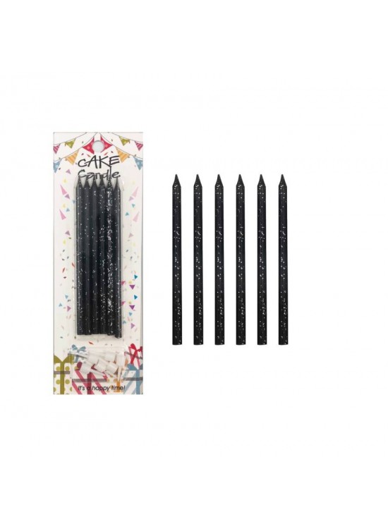 Mum İnce 14cm Siyah Parıltılıı 6 Lı