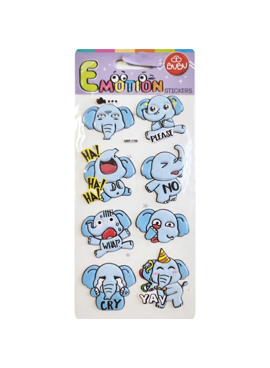 Bu-Bu Emotıons Puffy Stıckers Elephants Tıgers 9x21 BUBU-SWP-1708