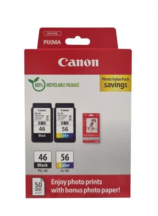 Canon PG-46 CL-56 Multipack 2'li Mürekkep Kartuş 50 adet 10x15 Fotoğraf Kağıdı Hediyeli
