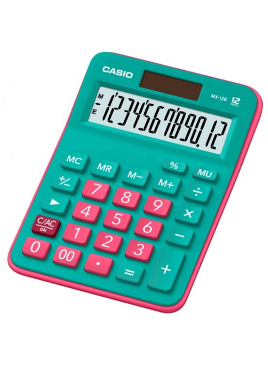 Casio Hesap Makinesi Masa Üstü 12 Hane Yeşil+Pembe MX-12B-GNRD