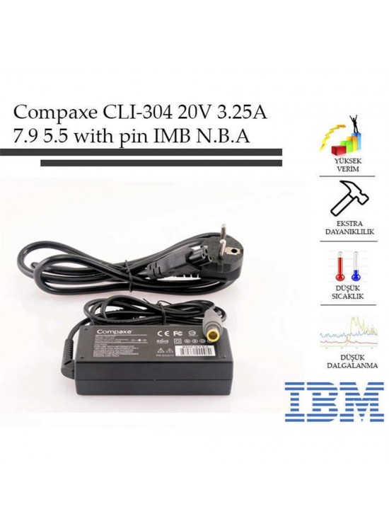 Compaxe CLI-304 Ibm- 20v-3.25a 7.9-5.5-With Pin Notebook Adaptör