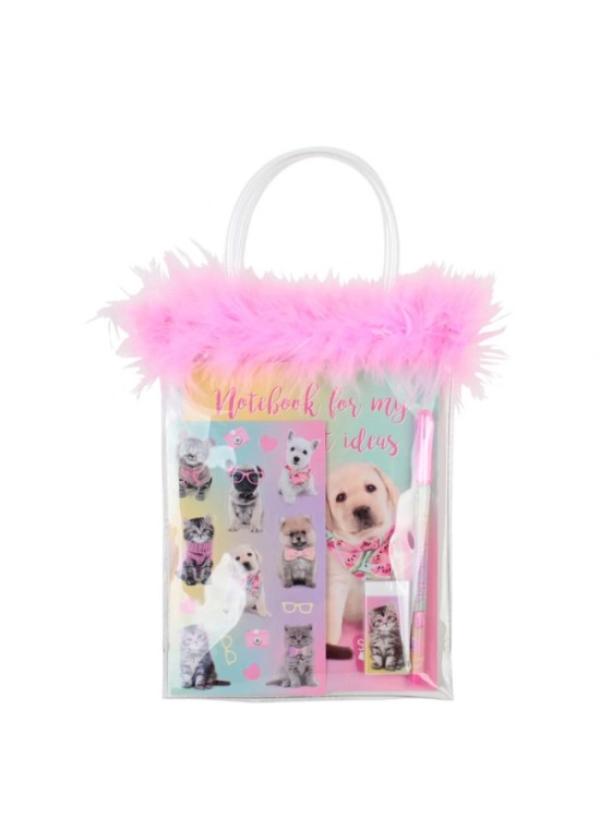 Dolphin Studıo Pets Kırtasiye Seti-tüylü Pvc Çanta PT-7746