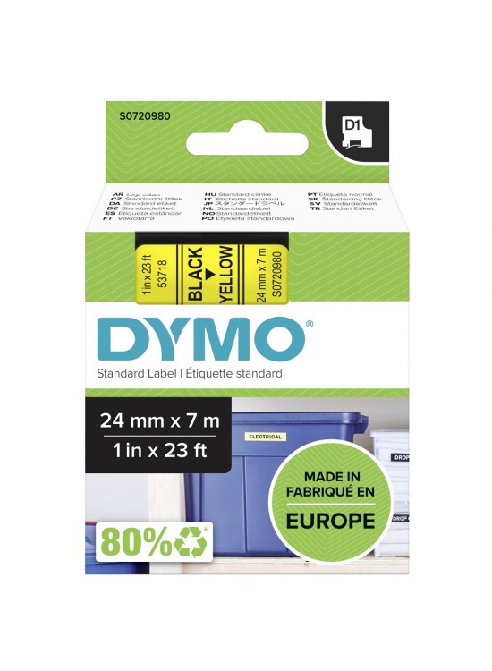 Dymo D1 Şerit 24 Mmx7mt Sarı/ Siyah 53718