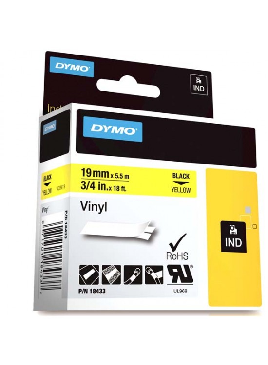 Dymo Rhino Pro Etiketi Renkli Vinil 19 MMx5,5 MT Sarı Üzerine Siyah 18433