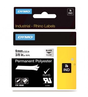 Dymo RhinoPRO SabitPolyester Şerit 9 MMx5,5 M Şeffaf/Siyah 18508