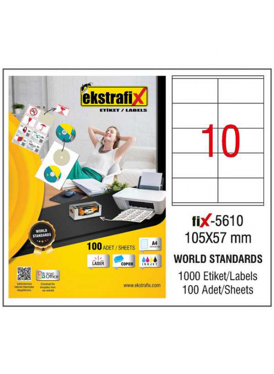 Ekstrafix Laser Etiket 100 YP 105x57 Laser-Copy-Inkjet FİX-5610
