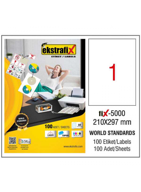 Ekstrafix Laser Etiket 100 YP 210x297 Laser-Copy-Inkjet FİX-5000