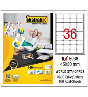 Ekstrafix Laser Etiket 100 YP 45x30 Laser-Copy-Inkjet FİX-5036