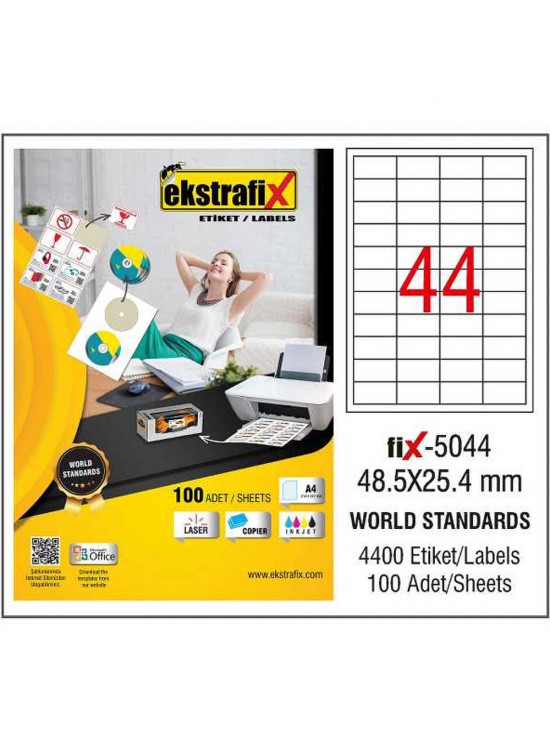 Ekstrafix Laser Etiket 100 YP 48,5x25,4 Laser-Copy-Inkjet FİX-5044