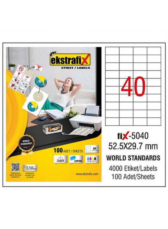Ekstrafix Laser Etiket 100 YP 52,5X29,7 Laser-Copy-Inkjet FİX-5040