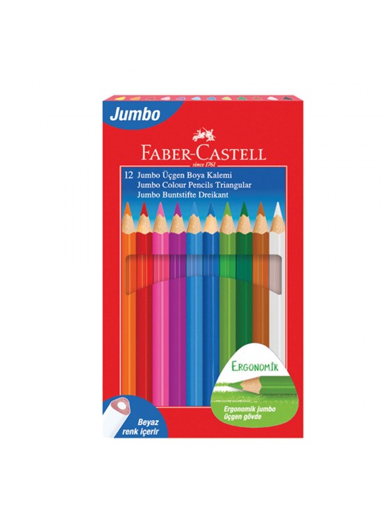 Faber-Castell Kuru Boya Jumbo Tam Boy Üçgen Beyaz 12 Renk 5173 116616