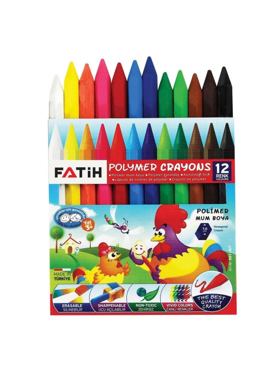 Fatih Mum Pastel Boya Polymer Crayons Kısa 12 Renk 50110/F