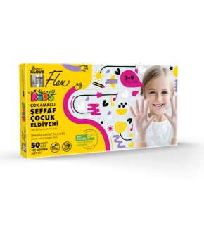 Flex Kids Çok Amaçlı Şeffaf Eldiven 50 li 3-9 yaş