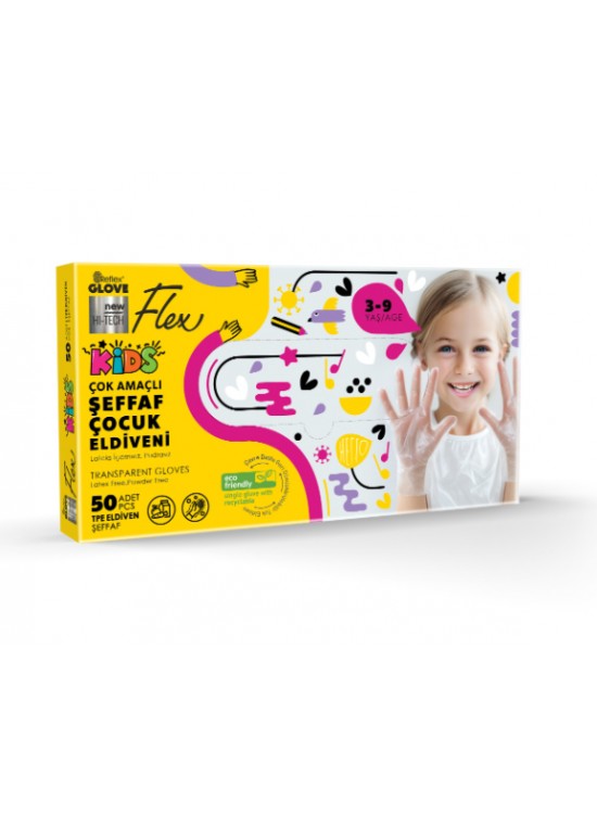 Flex Kids Çok Amaçlı Şeffaf Eldiven 50 li 3-9 yaş