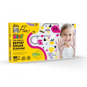 Flex Kids Çok Amaçlı Şeffaf Eldiven 50 li 3-9 yaş