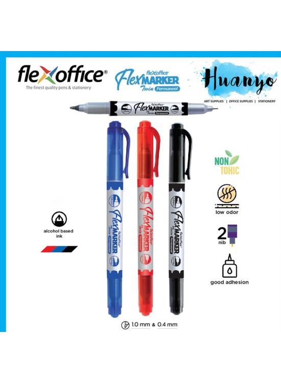 Flexoffice Permanent Marker Çift Taraflı Siyah Mürekkep 12 Lİ FO-PM07