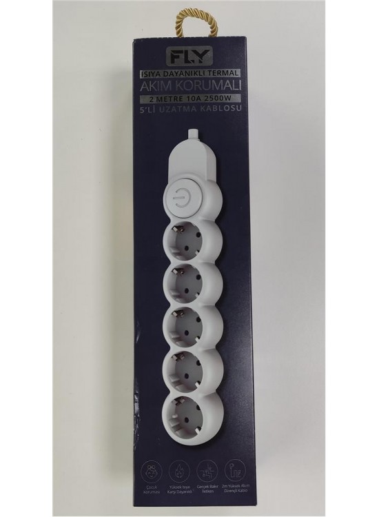 Fly 3394-01 5li 2mt Anahtarlı  Akım Korumalı Priz 2500w