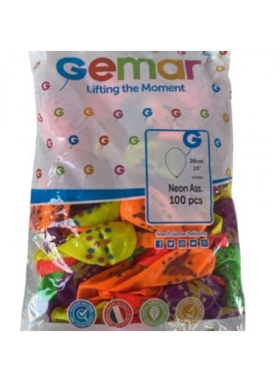 Gemar Balon GDF90 26Cm 100Lü Baskılı Neon