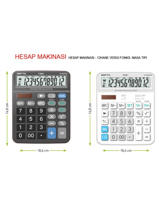 Gıpta Hesap Makinesi Masa Üstü 12 Hane Vergi Fonks. F3049