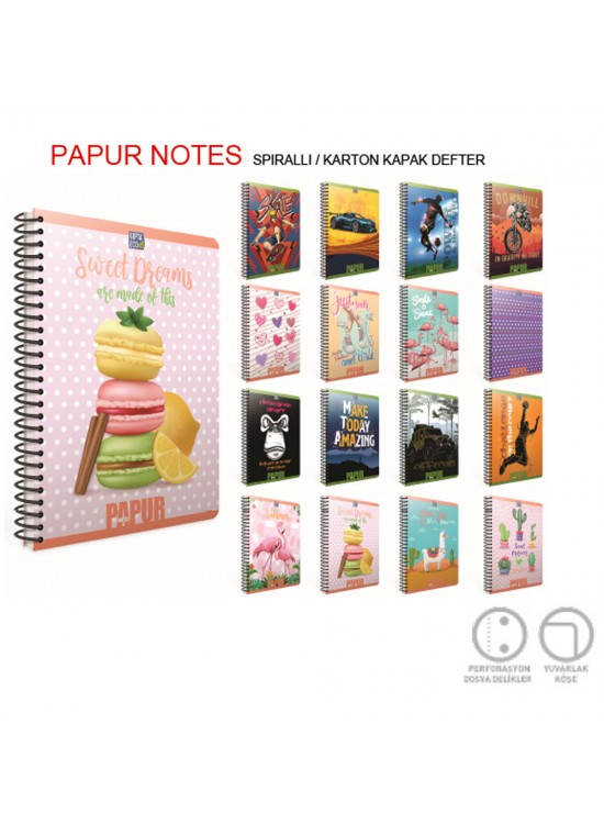 Gıpta Papur Notes Spiralli Karton Kapak Defter A4 120 YP Kareli 4967